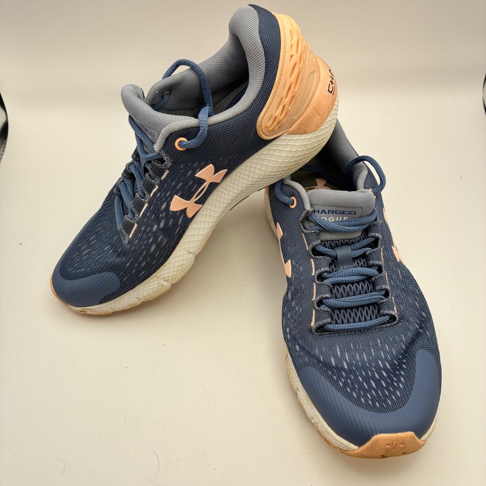Under Armour Charged Rogue Blue Peach Running Shoes 3022868-500 Womens 7.5 / 6Y